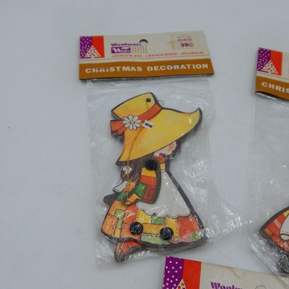 Vintage Woolworth Jointed Christmas Ornaments Mixed Lot of 5 Holly Hobbie NOS - Picture 2 of 13